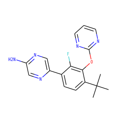CC(C)(C)c1ccc(-c2cnc(N)cn2)c(F)c1Oc1ncccn1 ZINC000212134673