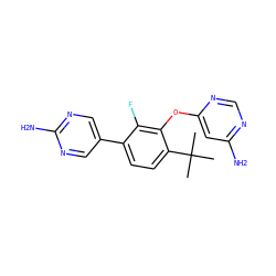 CC(C)(C)c1ccc(-c2cnc(N)nc2)c(F)c1Oc1cc(N)ncn1 ZINC000224574161