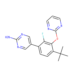 CC(C)(C)c1ccc(-c2cnc(N)nc2)c(F)c1Oc1ncccn1 ZINC000224553945