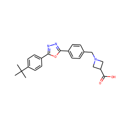 CC(C)(C)c1ccc(-c2nnc(-c3ccc(CN4CC(C(=O)O)C4)cc3)o2)cc1 ZINC000013673876