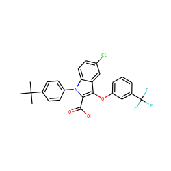 CC(C)(C)c1ccc(-n2c(C(=O)O)c(Oc3cccc(C(F)(F)F)c3)c3cc(Cl)ccc32)cc1 ZINC000028528478