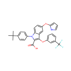 CC(C)(C)c1ccc(-n2c(C(=O)O)c(Oc3cccc(C(F)(F)F)c3)c3cc(Oc4ccc[nH]4)ccc32)cc1 ZINC000028528080