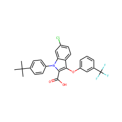 CC(C)(C)c1ccc(-n2c(C(=O)O)c(Oc3cccc(C(F)(F)F)c3)c3ccc(Cl)cc32)cc1 ZINC000028528373
