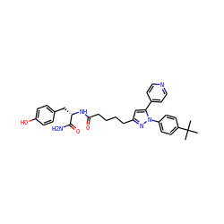 CC(C)(C)c1ccc(-n2nc(CCCCC(=O)N[C@@H](Cc3ccc(O)cc3)C(N)=O)cc2-c2ccncc2)cc1 ZINC000028900734
