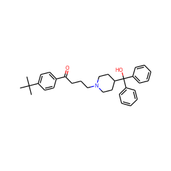 CC(C)(C)c1ccc(C(=O)CCCN2CCC(C(O)(c3ccccc3)c3ccccc3)CC2)cc1 ZINC000031982451