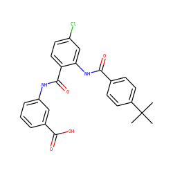 CC(C)(C)c1ccc(C(=O)Nc2cc(Cl)ccc2C(=O)Nc2cccc(C(=O)O)c2)cc1 ZINC000299823374