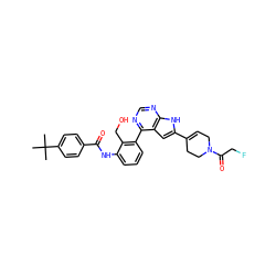 CC(C)(C)c1ccc(C(=O)Nc2cccc(-c3ncnc4[nH]c(C5=CCN(C(=O)CF)CC5)cc34)c2CO)cc1 ZINC000142902462