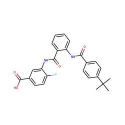 CC(C)(C)c1ccc(C(=O)Nc2ccccc2C(=O)Nc2cc(C(=O)O)ccc2F)cc1 ZINC000299823258