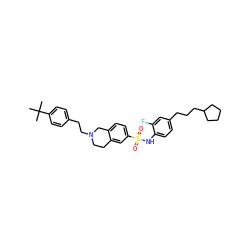 CC(C)(C)c1ccc(CCN2CCc3cc(S(=O)(=O)Nc4ccc(CCCC5CCCC5)cc4F)ccc3C2)cc1 ZINC000261111412