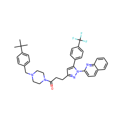 CC(C)(C)c1ccc(CN2CCN(C(=O)CCc3cc(-c4ccc(C(F)(F)F)cc4)n(-c4ccc5ccccc5n4)n3)CC2)cc1 ZINC000072121464