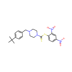 CC(C)(C)c1ccc(CN2CCN(C(=S)Sc3ccc([N+](=O)[O-])cc3[N+](=O)[O-])CC2)cc1 ZINC000095576796
