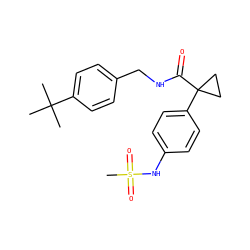 CC(C)(C)c1ccc(CNC(=O)C2(c3ccc(NS(C)(=O)=O)cc3)CC2)cc1 ZINC000073224398