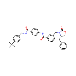 CC(C)(C)c1ccc(CNC(=O)c2ccc(NC(=O)c3cccc(CN4C(=O)OC[C@@H]4Cc4ccccc4)c3)cc2)cc1 ZINC000473110925