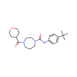 CC(C)(C)c1ccc(NC(=O)N2CCCN(C(=O)C3CCOCC3)CC2)cc1 ZINC000071329998