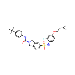 CC(C)(C)c1ccc(NC(=O)N2Cc3ccc(S(=O)(=O)Nc4ccc(OCCC5CC5)cc4F)cc3C2)cc1 ZINC000261079555