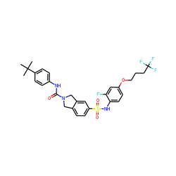 CC(C)(C)c1ccc(NC(=O)N2Cc3ccc(S(=O)(=O)Nc4ccc(OCCCC(F)(F)F)cc4F)cc3C2)cc1 ZINC000220172365