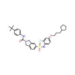 CC(C)(C)c1ccc(NC(=O)N2Cc3ccc(S(=O)(=O)Nc4ccc(OCCCC5CCCC5)cc4F)cc3C2)cc1 ZINC000261141653