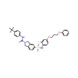 CC(C)(C)c1ccc(NC(=O)N2Cc3ccc(S(=O)(=O)Nc4ccc(OCCCOc5ccccc5)cc4F)cc3C2)cc1 ZINC000220180993
