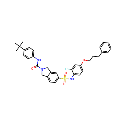 CC(C)(C)c1ccc(NC(=O)N2Cc3ccc(S(=O)(=O)Nc4ccc(OCCCc5ccccc5)cc4F)cc3C2)cc1 ZINC000261141028