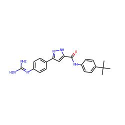 CC(C)(C)c1ccc(NC(=O)c2cc(-c3ccc(N=C(N)N)cc3)n[nH]2)cc1 ZINC000222131794