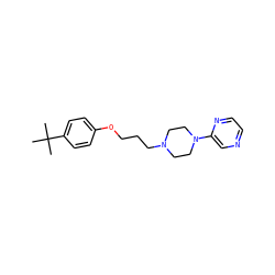 CC(C)(C)c1ccc(OCCCN2CCN(c3cnccn3)CC2)cc1 ZINC000520389102