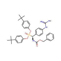 CC(C)(C)c1ccc(OP(=O)(Oc2ccc(C(C)(C)C)cc2)[C@H](NC(=O)OCc2ccccc2)c2ccc(NC(=N)N)cc2)cc1 ZINC000034633582