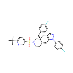 CC(C)(C)c1ccc(S(=O)(=O)N2CCC3=Cc4c(cnn4-c4ccc(F)cc4)C[C@@]3(Cc3ccc(F)cc3)C2)cn1 ZINC000029128279