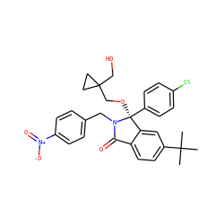 CC(C)(C)c1ccc2c(c1)[C@](OCC1(CO)CC1)(c1ccc(Cl)cc1)N(Cc1ccc([N+](=O)[O-])cc1)C2=O ZINC000072126849