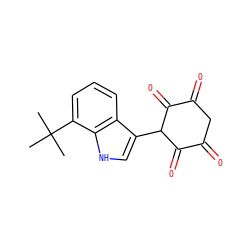 CC(C)(C)c1cccc2c(C3C(=O)C(=O)CC(=O)C3=O)c[nH]c12 ZINC000100835873