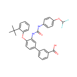 CC(C)(C)c1ccccc1Oc1ccc(-c2cccc(C(=O)O)c2)cc1NC(=O)Nc1ccc(OC(F)F)cc1 ZINC001772571992