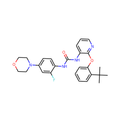 CC(C)(C)c1ccccc1Oc1ncccc1NC(=O)Nc1ccc(N2CCOCC2)cc1F ZINC000096269948