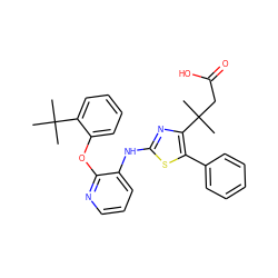 CC(C)(C)c1ccccc1Oc1ncccc1Nc1nc(C(C)(C)CC(=O)O)c(-c2ccccc2)s1 ZINC000096272815