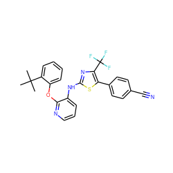 CC(C)(C)c1ccccc1Oc1ncccc1Nc1nc(C(F)(F)F)c(-c2ccc(C#N)cc2)s1 ZINC000096272802