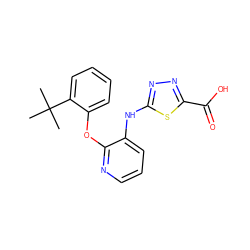 CC(C)(C)c1ccccc1Oc1ncccc1Nc1nnc(C(=O)O)s1 ZINC000096271709