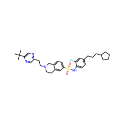 CC(C)(C)c1cnc(CCN2CCc3cc(S(=O)(=O)Nc4ccc(CCCC5CCCC5)cc4F)ccc3C2)cn1 ZINC000220160084