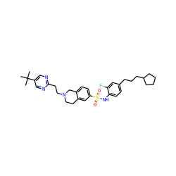 CC(C)(C)c1cnc(CCN2CCc3cc(S(=O)(=O)Nc4ccc(CCCC5CCCC5)cc4F)ccc3C2)nc1 ZINC000261079688