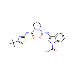 CC(C)(C)c1csc(NC(=O)[C@@H]2CCCN2C(=O)Nc2cn(C(N)=O)c3ccccc23)n1 ZINC000148369491