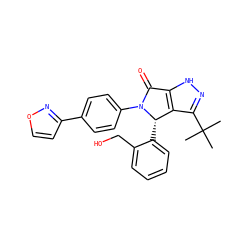 CC(C)(C)c1n[nH]c2c1[C@H](c1ccccc1CO)N(c1ccc(-c3ccon3)cc1)C2=O ZINC000096177121