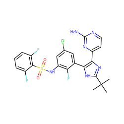 CC(C)(C)c1nc(-c2ccnc(N)n2)c(-c2cc(Cl)cc(NS(=O)(=O)c3c(F)cccc3F)c2F)[nH]1 ZINC000169694678