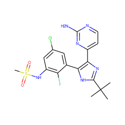 CC(C)(C)c1nc(-c2ccnc(N)n2)c(-c2cc(Cl)cc(NS(C)(=O)=O)c2F)[nH]1 ZINC000096174568