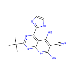 CC(C)(C)c1nc(-c2ncc[nH]2)c2c(N)c(C#N)c(N)nc2n1 ZINC000473160598