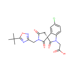 CC(C)(C)c1nc(CN2C(=O)C[C@@]3(C2=O)C(=O)N(CC(=O)O)c2ccc(Cl)cc23)no1 ZINC000014976749