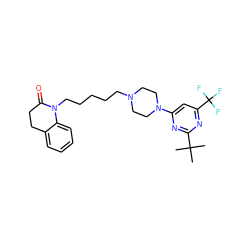 CC(C)(C)c1nc(N2CCN(CCCCCN3C(=O)CCc4ccccc43)CC2)cc(C(F)(F)F)n1 ZINC000028568228