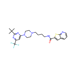 CC(C)(C)c1nc(N2CCN(CCCCNC(=O)c3cc4cccnc4s3)CC2)cc(C(F)(F)F)n1 ZINC000299830026