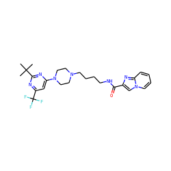CC(C)(C)c1nc(N2CCN(CCCCNC(=O)c3cn4ccccc4n3)CC2)cc(C(F)(F)F)n1 ZINC000203547926