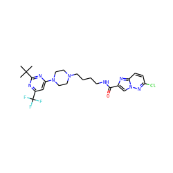 CC(C)(C)c1nc(N2CCN(CCCCNC(=O)c3cn4nc(Cl)ccc4n3)CC2)cc(C(F)(F)F)n1 ZINC000207549664
