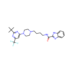 CC(C)(C)c1nc(N2CCN(CCCCNC(=O)c3nc4ccccc4[nH]3)CC2)cc(C(F)(F)F)n1 ZINC000299827689