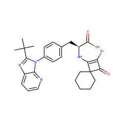 CC(C)(C)c1nc2cccnc2n1-c1ccc(C[C@H](NC2=C(Br)C(=O)C23CCCCC3)C(=O)O)cc1 ZINC000100077407