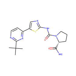 CC(C)(C)c1nccc(-c2cnc(NC(=O)N3CCC[C@@H]3C(N)=O)s2)n1 ZINC000230815813