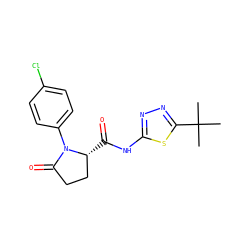 CC(C)(C)c1nnc(NC(=O)[C@@H]2CCC(=O)N2c2ccc(Cl)cc2)s1 ZINC000140200616